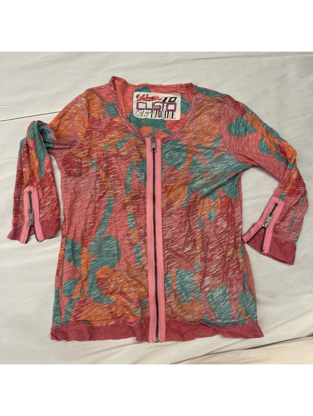 Custo Barcelona NWT Y2K Graphic Art Zip Top Jacket Blue Spain US M